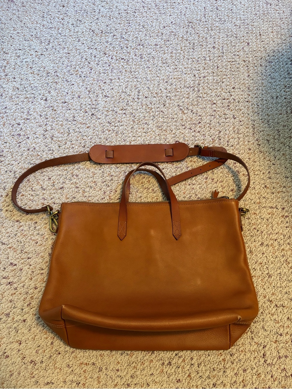 Madewell Cognac Leather Laptop Tote with Adjustable Shoulder Strap